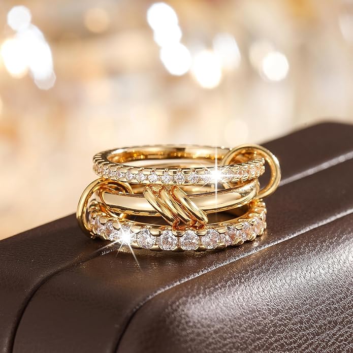 HOSICRON Gold Stackable Rings for Women Non Tarnish, Dainty Stackable 18k Gold Plated CZ Cubic Zirconia Rings, Gold Knuckle Women Rings Set