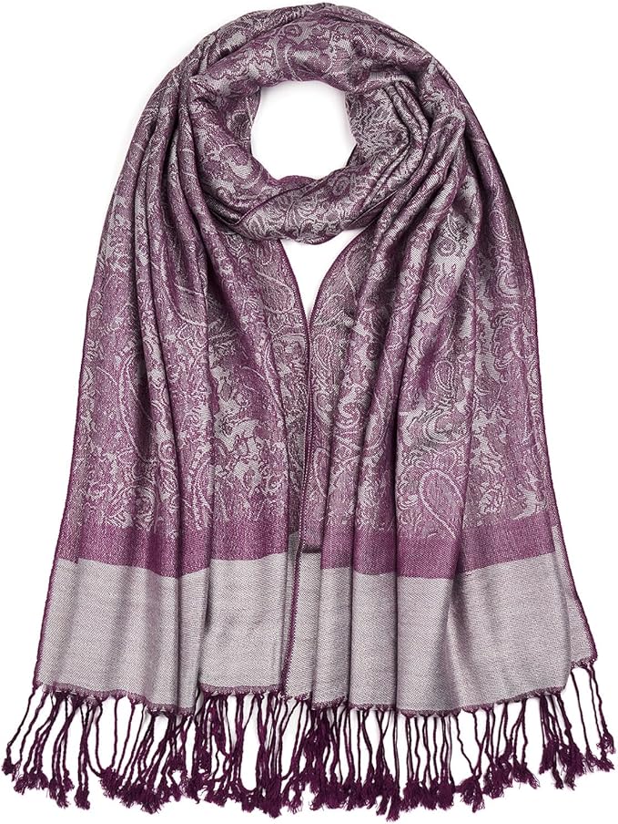QIUTIMIY Paisley Pashmina Shawl Wrap Women Reversible Vintage Jacquard Pashmina Rave Scarf with Fringe for Evening, Wedding