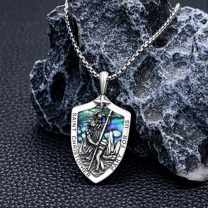 Taioiat Saint Necklace 925 Sterling Silver St Necklace Amulet Pendant Jewelry Religious Gift for Men Women