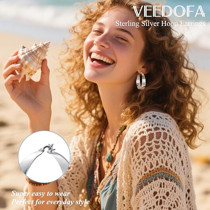 10MM Wide Thick Gold Hoop Earrings for Women Hypoallergenic 925 Sterling Silver Large Hoop Lightweight Chunky Hoops Earring for Women Jewelry Gifts