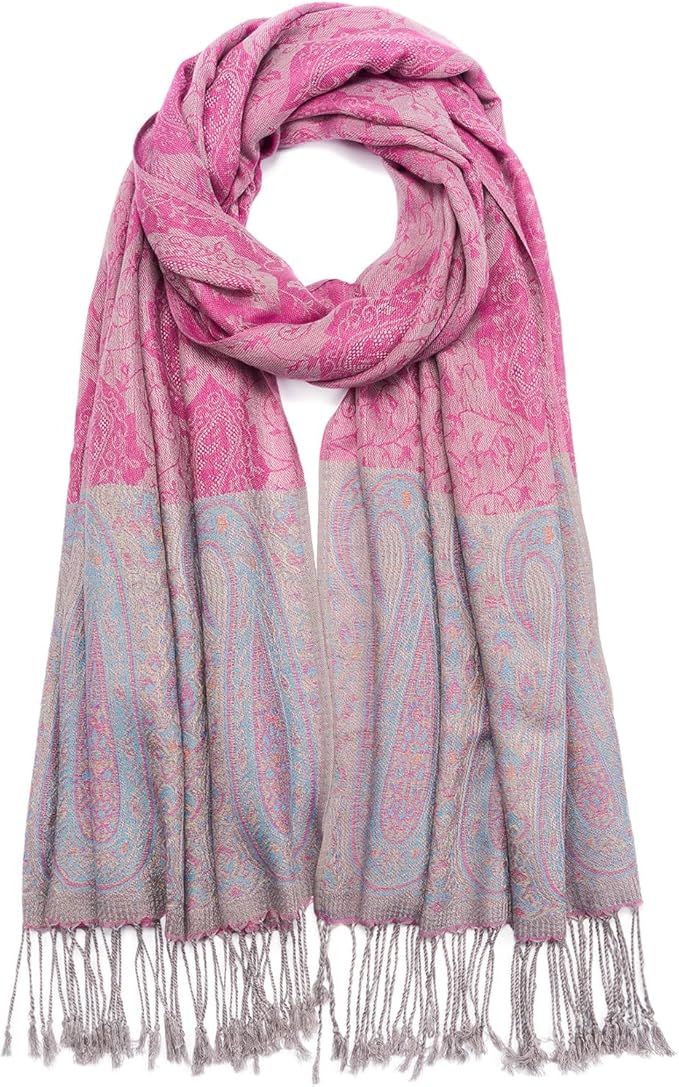 QIUTIMIY Paisley Pashmina Shawl Wrap Women Reversible Vintage Jacquard Pashmina Rave Scarf with Fringe for Evening, Wedding