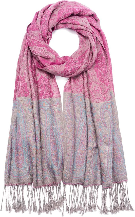 QIUTIMIY Paisley Pashmina Shawl Wrap Women Reversible Vintage Jacquard Pashmina Rave Scarf with Fringe for Evening, Wedding