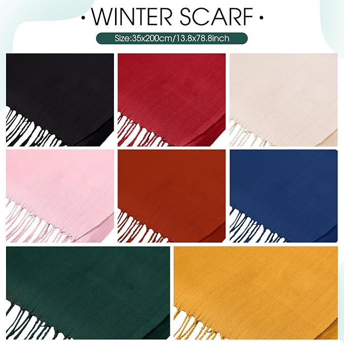 Suhine 8 Pcs Winter Scarves Bulk for Women Lightweight Blanket Scarf with Tassel Edge Pashmina Shawl for Women Men