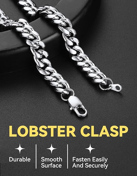 ChainsHouse Miami Cuban Link Chain Necklace for Men, 4.8mm/6mm/10mm/14mm Width, 14K Gold Plated/Stainless Steel/Black Mens Chunky Hip Hop Necklace Curb Chains, 14"-30" Length, Come Gift Box
