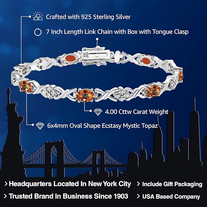 Gem Stone King 2-4 Cttw Infinity Link Gemstone Birthstone Tennis Bracelet for Women | 925 Sterling Silver | Oval 6X4MM | 7 Inch with Secure Clasp | Fine Jewelry for Her Mom Wife Anniversary