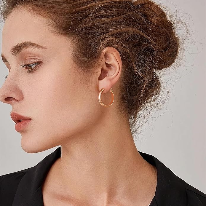 Gacimy 14K Gold Plated Hoop Earrings for Women, 14k Real Gold Plated with 925 Sterling Silver Post, Hypoallergenic Lightweight Thick Hoops Earrings for Women Trendy