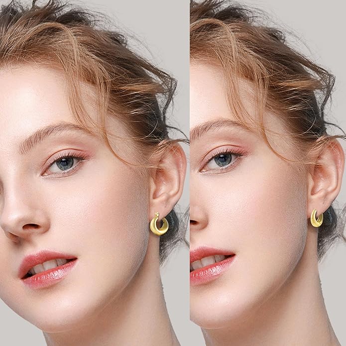 6 Pairs Gold Hoop Earrings for Women, 14K Gold Plated Lightweight Chunky Hoop Earrings Set Hypoallergenic, Thick Open Huggie Hoops Earrings Jewelry for Gifts.
