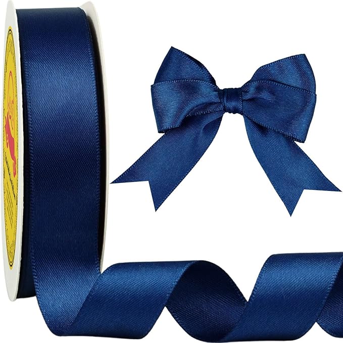 LEEQE Double Face Navy Blue Satin Ribbon 7/8 inch X 25 Yards Polyester Navy Blue Ribbon for Gift Wrapping Very Suitable for Weddings Party Invitation Decorations and More