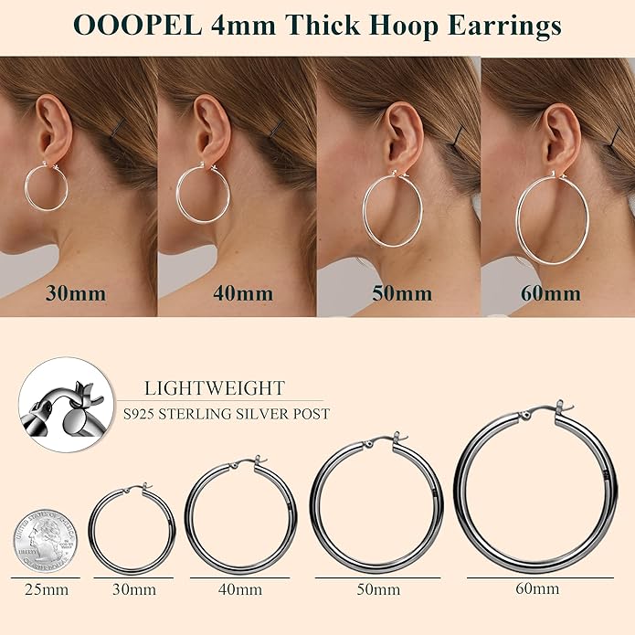 4mm Thick Gold Chunky Earrings Steling Silver Post Hoops Earrings For Women Hollow Tube Hoops Earrings Thick Gold Hoop Earrings Hypoallergenic Lightweight Gold Hoop Large Earrings 20/30/40/50/60MM