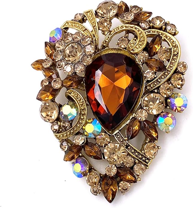 LAXPICOL Women's Vintage Austrian Crystal Elegant Flower Teardrop Brooch Gold Tone