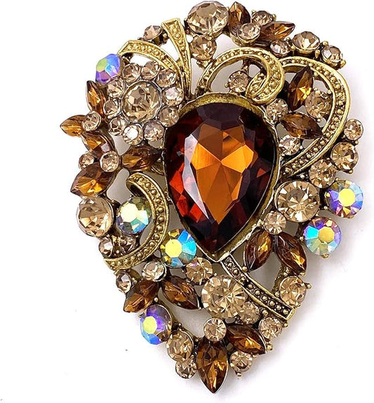 LAXPICOL Women's Vintage Austrian Crystal Elegant Flower Teardrop Brooch Gold Tone