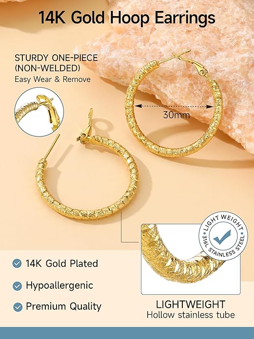 PROSTEEL 30/40/60/80/100mm Chunky Hoop Earrings For Women Gold Plated/Black Stainless Steel Hoops Earrings Statement Jewelry