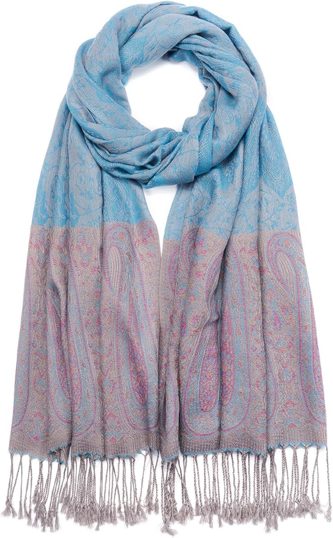 QIUTIMIY Paisley Pashmina Shawl Wrap Women Reversible Vintage Jacquard Pashmina Rave Scarf with Fringe for Evening, Wedding