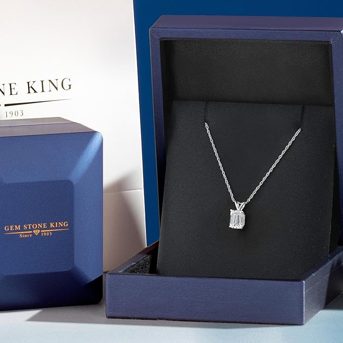 Gem Stone King 1 to 5 Carat 14K Gold IGI Certified Lab Grown Diamond Pendant Necklace For Women | Emerald Cut | E-F Color | VS1-VS2 Clarity | With 18 Inch Gold Chain