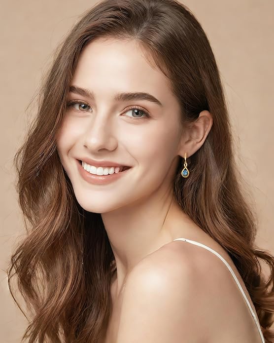 FANCIME Dangle Drop Earrings 925 Sterling Silver Dainty Infinity Round Gemstone Birthstone Jewelry Birthday Gifts for Her Women