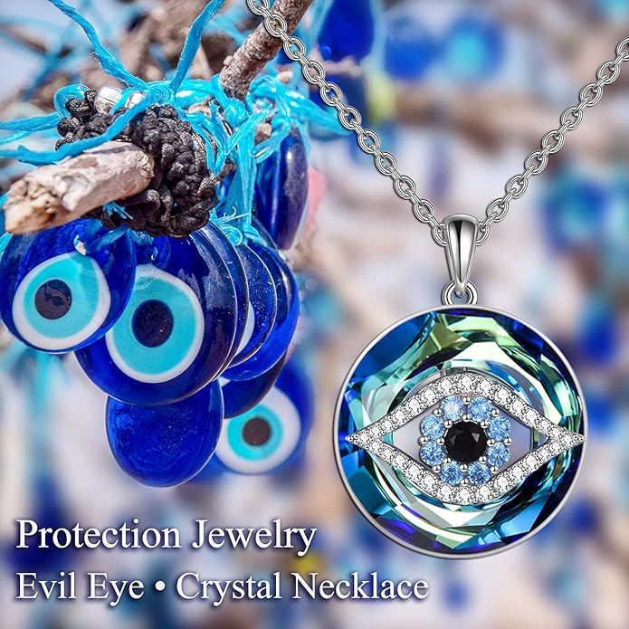 WINNICACA Sterling Silver Evil Eye Necklace Protection Crystal Pendant for Women Good Luck Vintage Evil Eye Pendant Jewelry Birthday Gifts for Women Friend Female