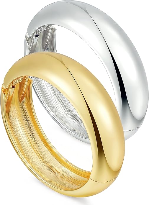 Gold Silver Bangles Bracelet for Women Trendy, 14K Gold Plated Dainty Thick Chunky Cuff Bracelet Stack