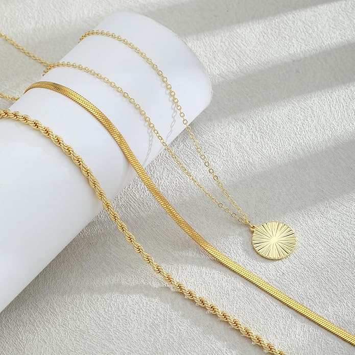 Gold/Silver Layered Necklaces for Women,Dainty 14k Gold Plated Stackable Choker Necklaces for Women,Trendy Layering Coin Chain Pendant Jewelry Set Gifts