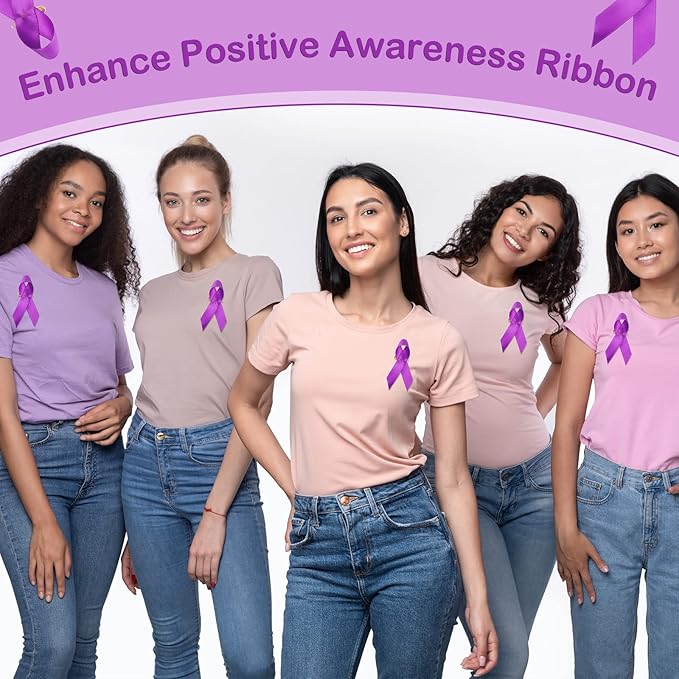 Yunlly 150 Pcs Purple Ribbon Lapel Pins Bulk Domestic Violence Awareness Alzheimer Lupus Cancer Awareness Brooch