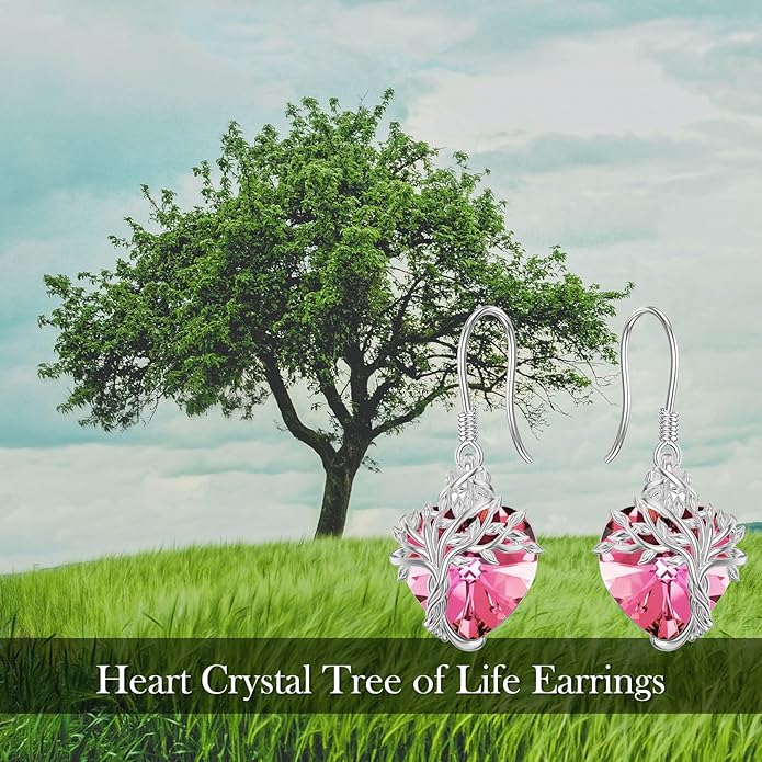 TOUPOP Tree of Life Earrings 925 Sterling Silver Family Tree Dangle Drop Earrings Crystal Jewelry Birthday Christmas Gifts for Women Her