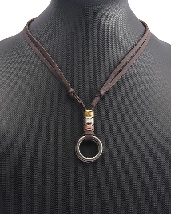Long Boho Necklaces for Women Vintage Leather Wooden Pendant Y Choker Ethnic Style Gold Circle Hippie Sweater Necklace