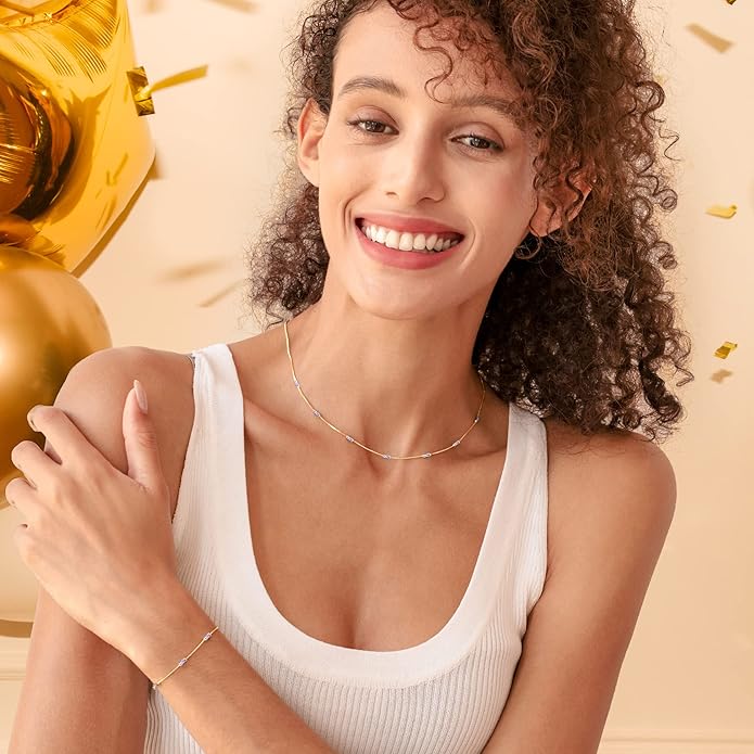 LOUISA SECRET Birthstone Bracelets for Women, 925 Sterling Silver Dainty Simple Women Charm Link Bracelet, Birthday Anniversary Christmas Jewelry Gifts for Women Wife Mom Her