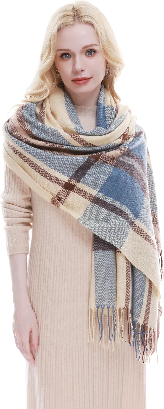 RIIQIICHY Plaid Scarf for Women Fall Winter Pashmina Scarves Wraps for Cold Weather Warm Large