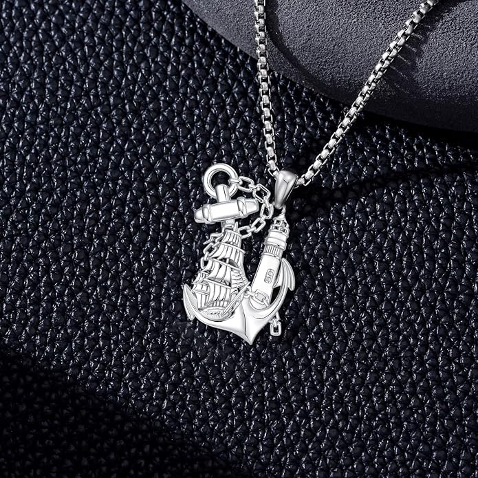 LEECCI Anchor Wave/Four Leaf Clover/Surfboard Necklace 925 Sterling Silver Anchor Pendant Jewelry Gift Graduation Gift for Men Women