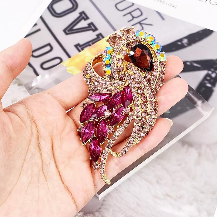 LAXPICOL Vintage Clear Austrian Crystal Elegant Flower Bouquet Wing Brooch for Women