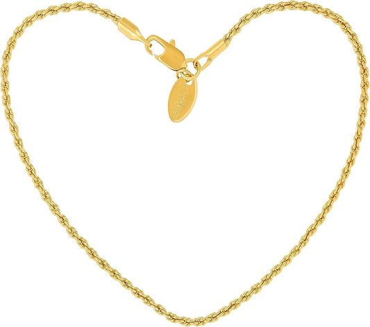 LIFETIME JEWELRY Womens Gold Anklet 1mm Rope Chain Ankle Bracelet 24k Real Gold Plated