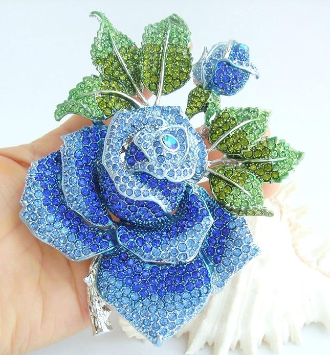 Gorgeous Wedding 5.32" Big Rose Flower Brooch Pin Austrian Crystal Pendant BZ2994