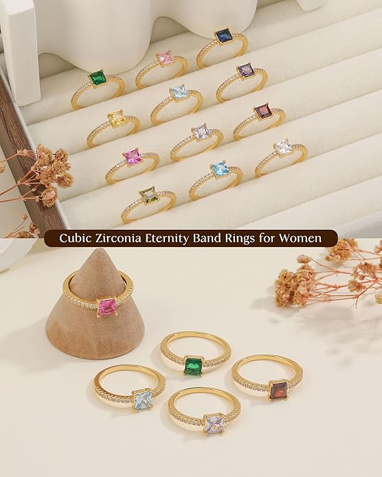 SOLEVAN Birthstone Gold Rings for Women Non Tarnish 14K Gold Plated Stackable Cubic Zirconia Thumb Rings Dainty Cute Emerald Eternity Band Pinky Ring Engagement Wedding Promise Rings Jewelry Gifts