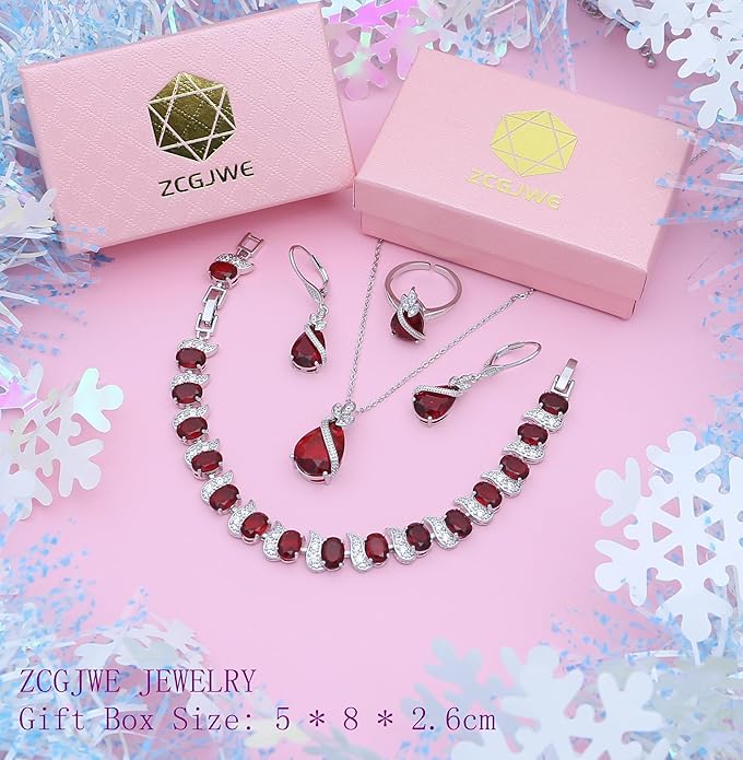 ZCGJWE Wedding Jewelry Set for Women Gem Necklace Earrings Bracelet Luxury Jewelry Set Birthday Valentine's Day Mother's Day Christmas Prom Jewelry Gift