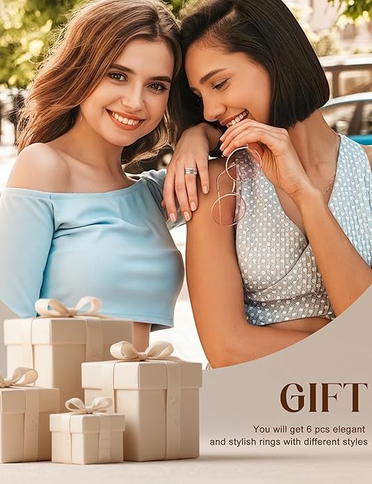 FIBO STEEL 14K Gold Plated Stackable Rings for Women Non Tarnish - Dainty Rings Cubic Zirconia Thin Ring Set Minimalist Thumb Stacking Ring Size 5-11