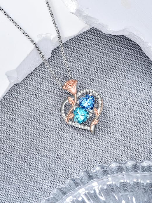 Christmas Gifts for Women Rose Heart Birthstone Pendant Necklace I Love You Forever Jewelry Valentine Mothers Day Birthday Gifts for Women Her Wife Girlfriend