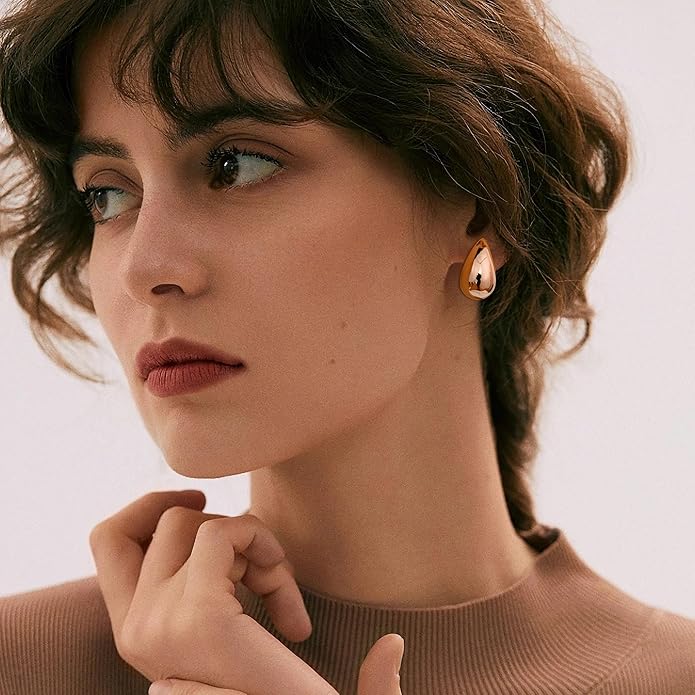 Gacimy Teardrop Earrings Dupes for Women 14K Gold Plated, Chunky Drop Earrings for Women with 925 Sterling Silver Post