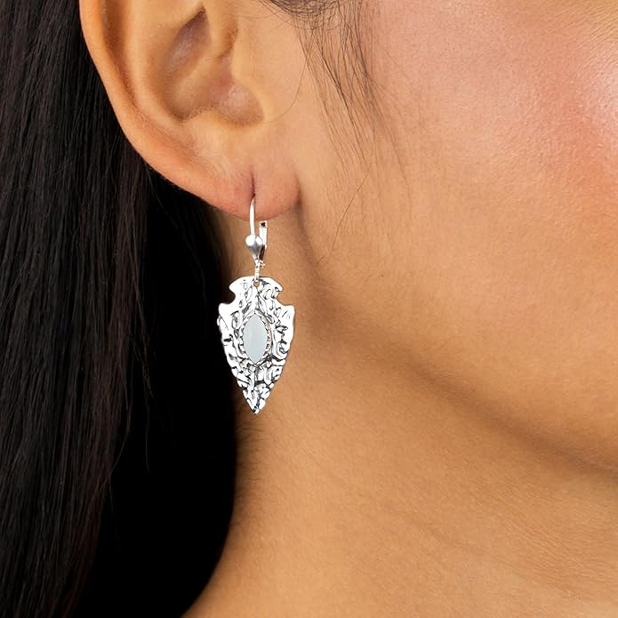 American West Jewelry Fritz Casuse Sterling Silver Arrowhead and Genuine Gemstone Lever Back Earrings