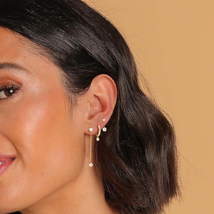 Freekiss 3 Pairs Gold Hoop Earrings Set: Dainty Stud Earrings Trendy Small 14K Gold Plated Hypoallergenic Dangle Cartilage Huggie Hoop Earrings for Women Gold Jewelry for Women Gifts