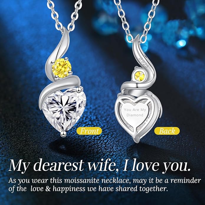 ANDSO Moissanite Heart Pendant Necklaces for Women, 925 Sterling Silver Necklace with Birthstone, Ideal Anniversary Present or Birthday Christmas Valentine Jewelry Gifts for Mom Wife Her Girlfriend