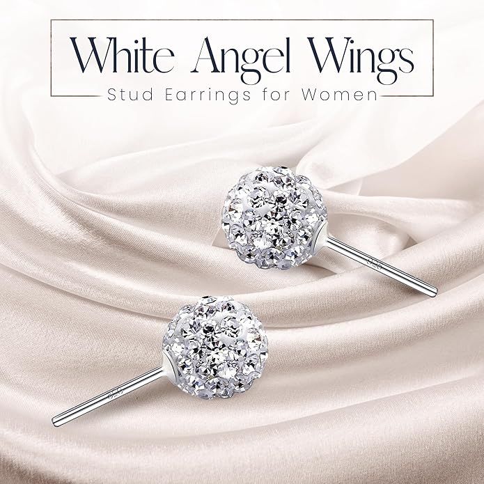 Crystal Line Azuria 925 Sterling Silver Woman Earrings with Box Disco Ball White Crystals Dangle Hook Stud Earrings for Women