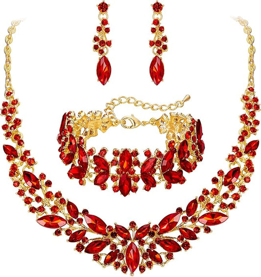 BriLove Women's Wedding Bridal Austrian Crystal Marquise Cluster Collar Necklace Dangle Earrings Set