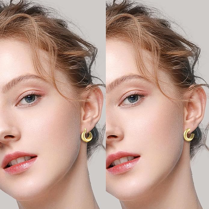 6 Pairs Gold Hoop Earrings for Women, 14K Gold Plated Lightweight Chunky Hoop Earrings Set Hypoallergenic, Thick Open Huggie Hoops Earrings Jewelry for Gifts.