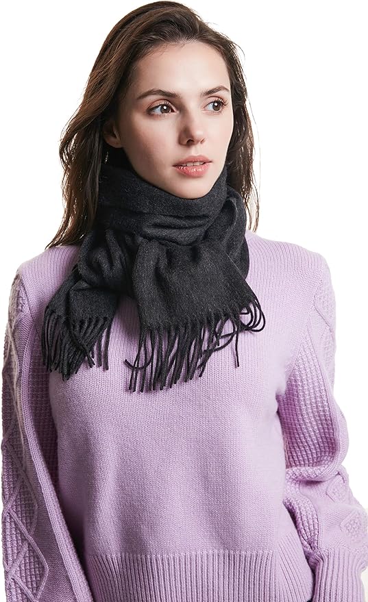 EURKEA 100% Cashmere 2025 Winter Scarf for Women Fringed Edges Warm & Soft Lightweight Solid/Plaid/Two-Tone Free Size