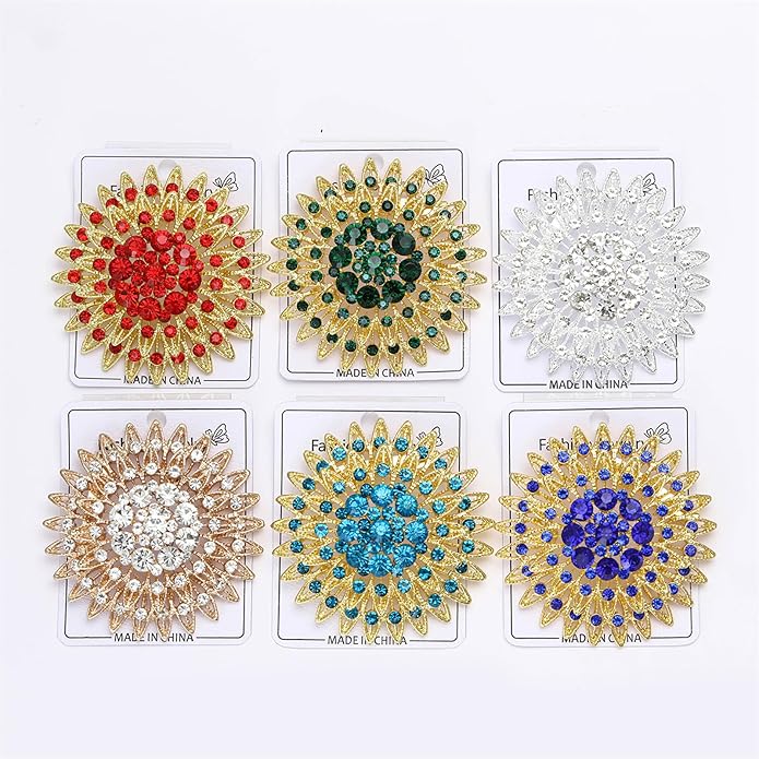 Vintage Rhinestone Round Flower Brooch Pin for Women,Sparkling Floral Lapel Pins Fashion Crystal Cluster Brooches Elegant Dress Accessories Christmas Wedding Jewelry