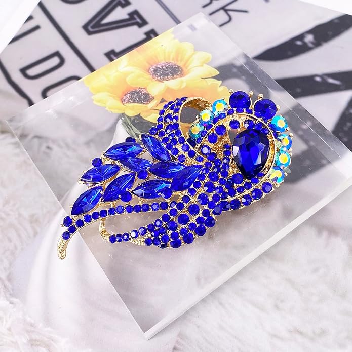 LAXPICOL Vintage Clear Austrian Crystal Elegant Flower Bouquet Wing Brooch for Women