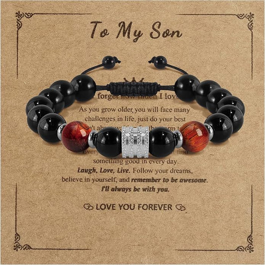 Hamoery Bracelets for Men Natural Tiger Eye Stone Beads Braided Rope Bracelet Gift for Dad Husband
