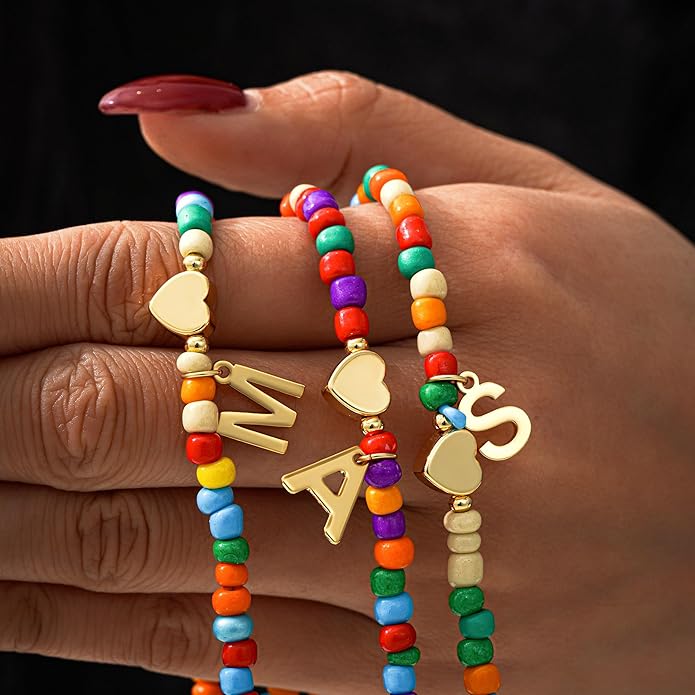 Colorful Initial Necklaces for Girls Women Kids - Teen Girls Gifts Trendy Stuff Beaded Initial Necklace Dainty Letter Choker Necklace for Girl Gifts Jewelry