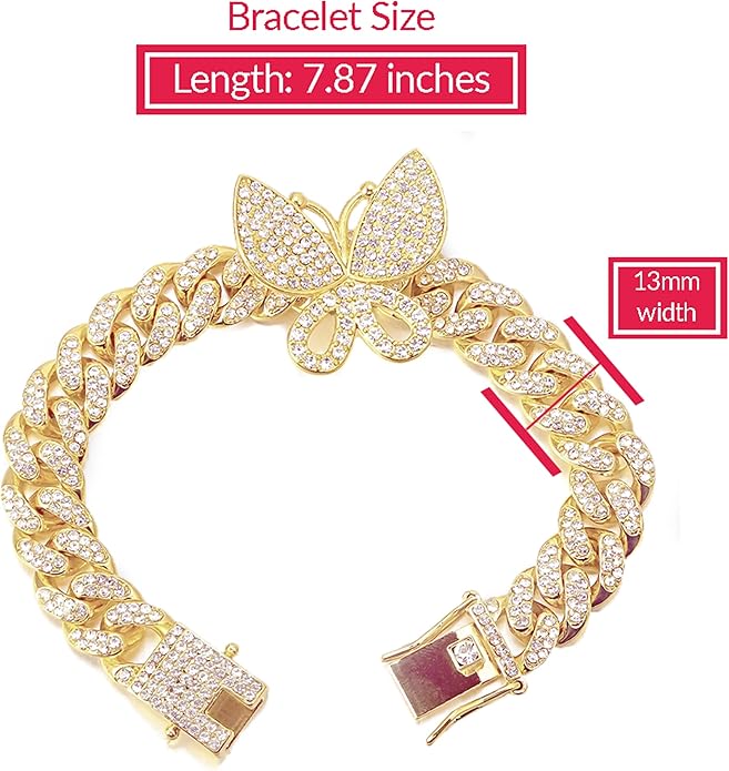 EMESLY Miami Cuban Link Chain 14K Gold Plated Necklace (16, 18, 20, 22, 24, 30 Inches Length); Hip Hop Bracelet (8" Length) for Men & Women; Perfect Iced Out Bling Jewelry Gift