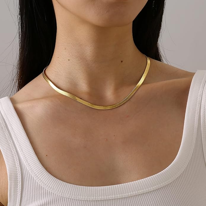 Dainty Chain Necklace for Women, 18K Gold Plated Coin Disc Choker Necklaces Simple Satellite Beaded Twisted Thin Paper Clip Chain Everyday Jewelry Gifts