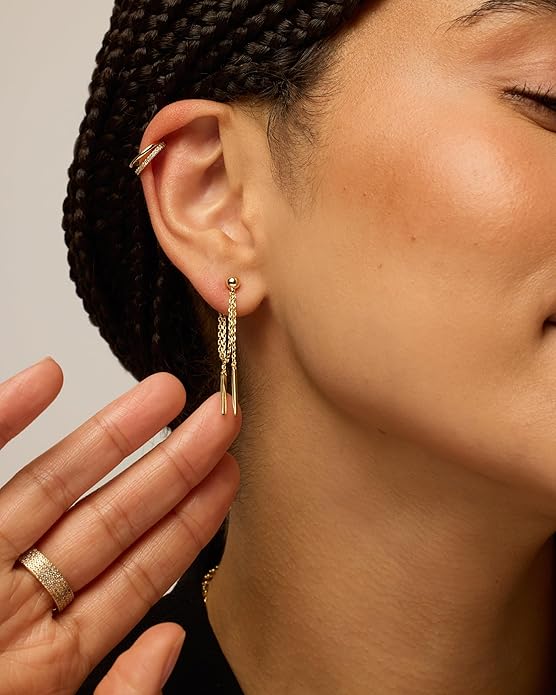 PAVOI 18K Gold Plated Sterling Silver Posts Drop Dangle Chain Earrings for Women | Dangling Chain Studs | Cubic Zirconia Ball Threader Earscapes Earrings